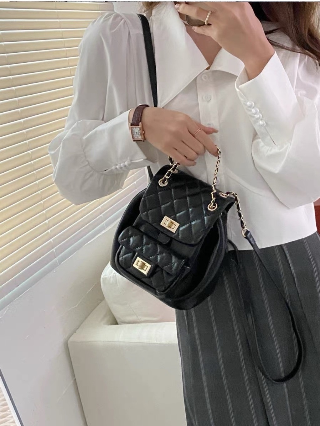 キルティングフラップチェーンバックパック | 詳細画像7