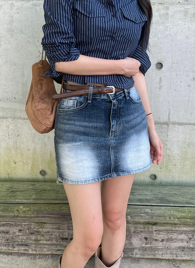 ホワイトウォッシュミニデニムスカートパンツ | yefit | 詳細画像1