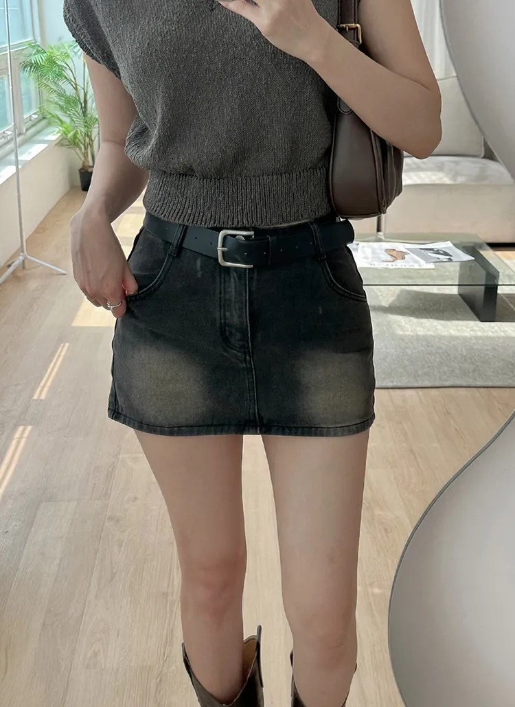 ベルト付ウォッシュミニデニムスカートパンツ | yefit | 詳細画像1