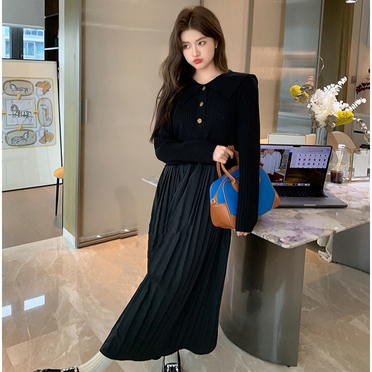 ウール混セーラーハーフボタンプリーツドッキングワンピース | 詳細画像7