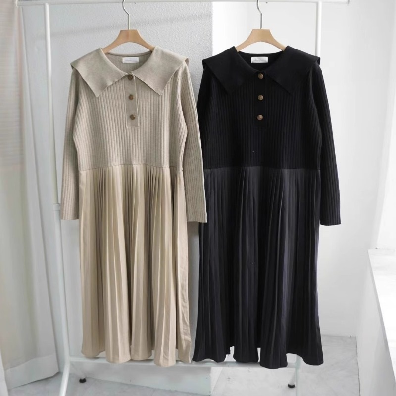 ウール混セーラーハーフボタンプリーツドッキングワンピース | 詳細画像8