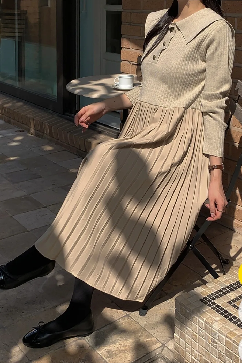 ウール混セーラーハーフボタンプリーツドッキングワンピース | 詳細画像1