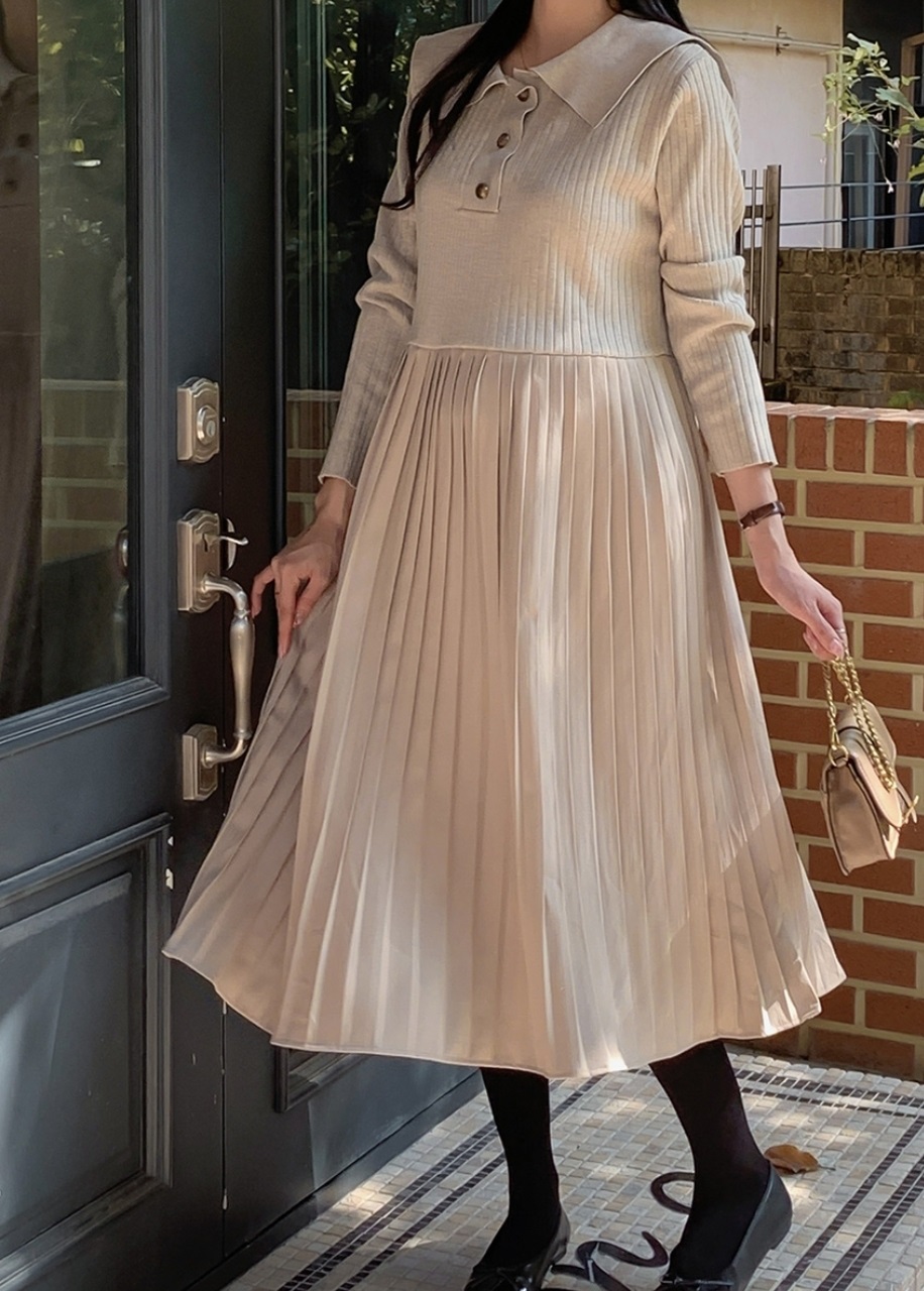 ウール混セーラーハーフボタンプリーツドッキングワンピース | 詳細画像2