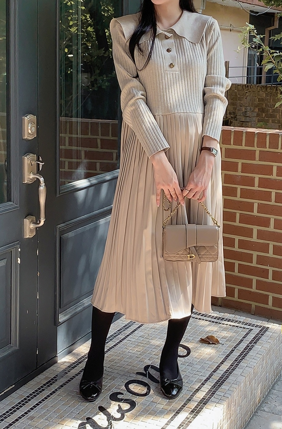 ウール混セーラーハーフボタンプリーツドッキングワンピース | 詳細画像3