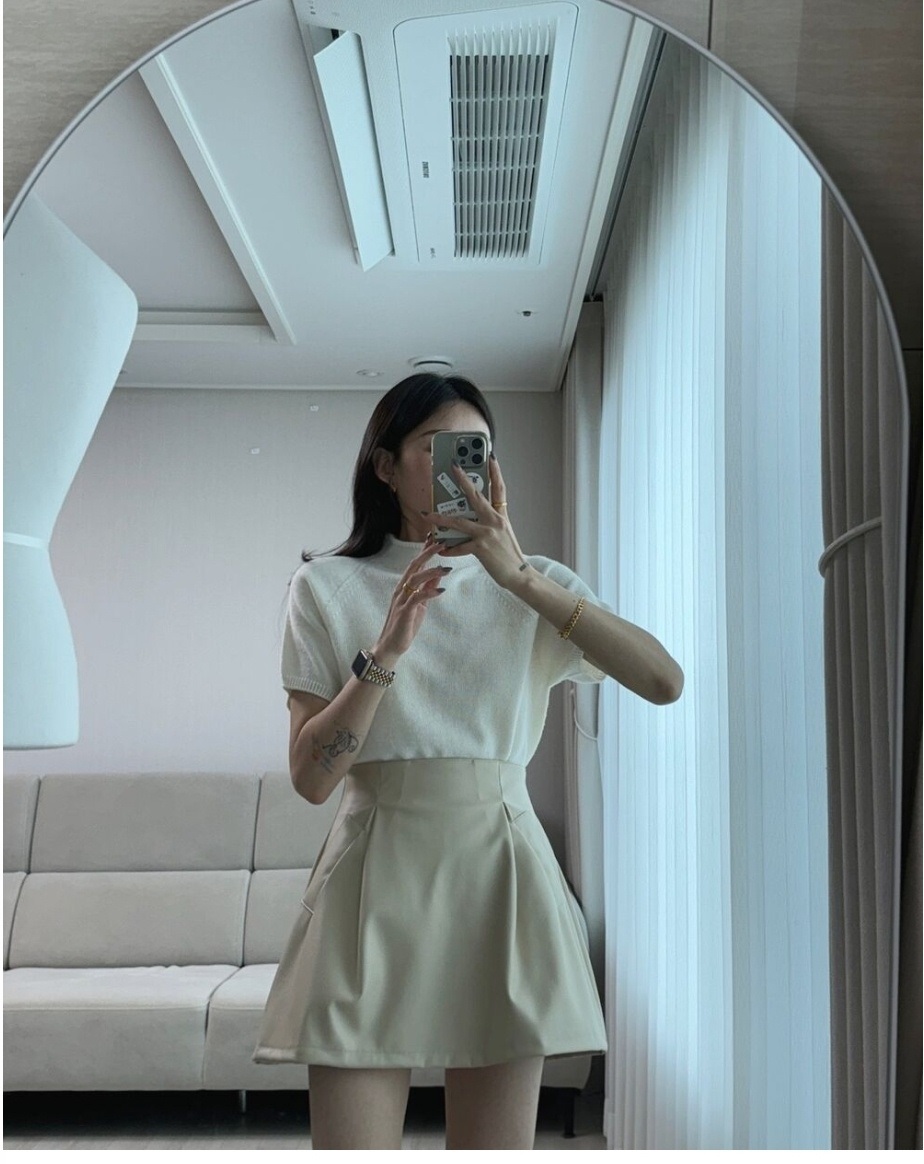パンツ裏地レザー調タックミニAラインスカート | 詳細画像6