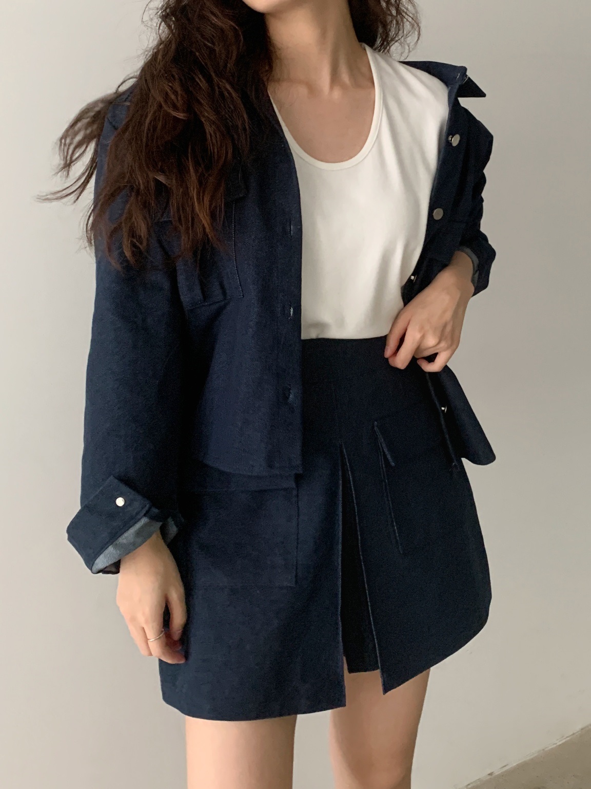 ポケットラグランデニムシャツ&スカートショートパンツSET | 詳細画像3