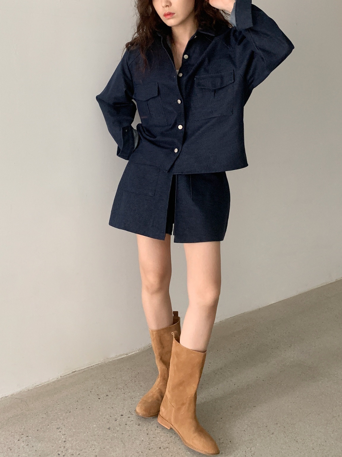 ポケットラグランデニムシャツ&スカートショートパンツSET | 詳細画像10