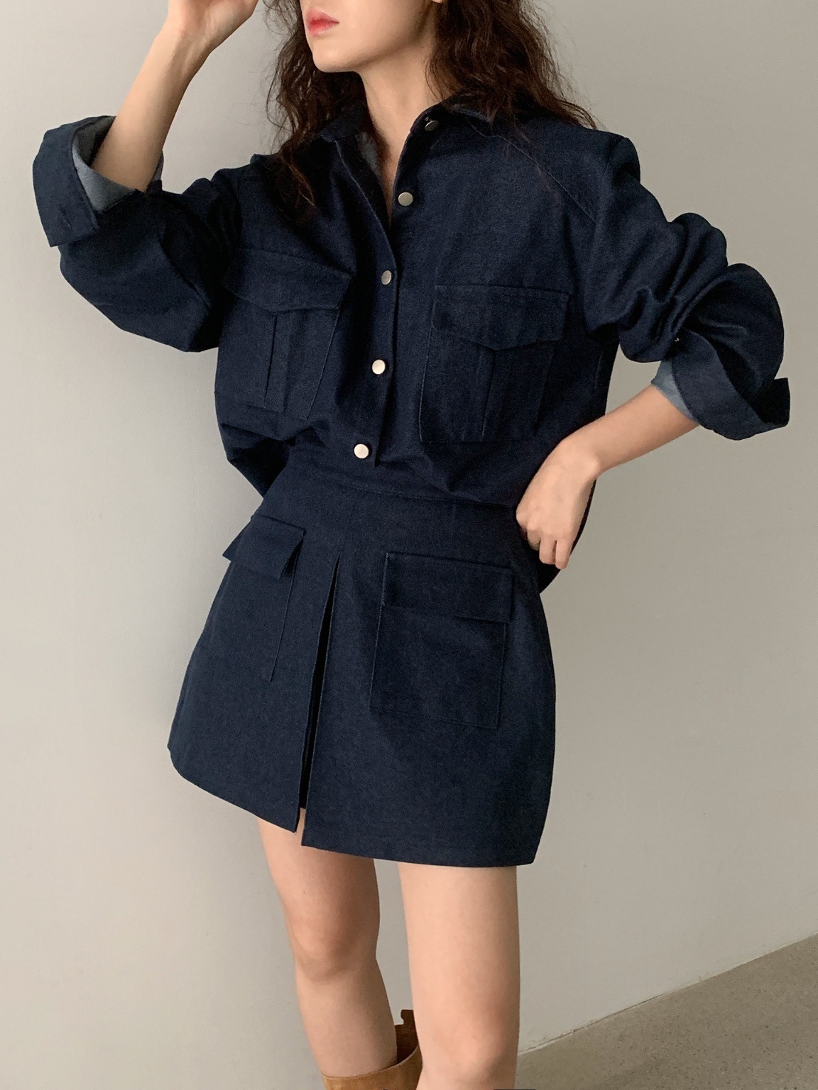 ポケットラグランデニムシャツ&スカートショートパンツSET | 詳細画像11