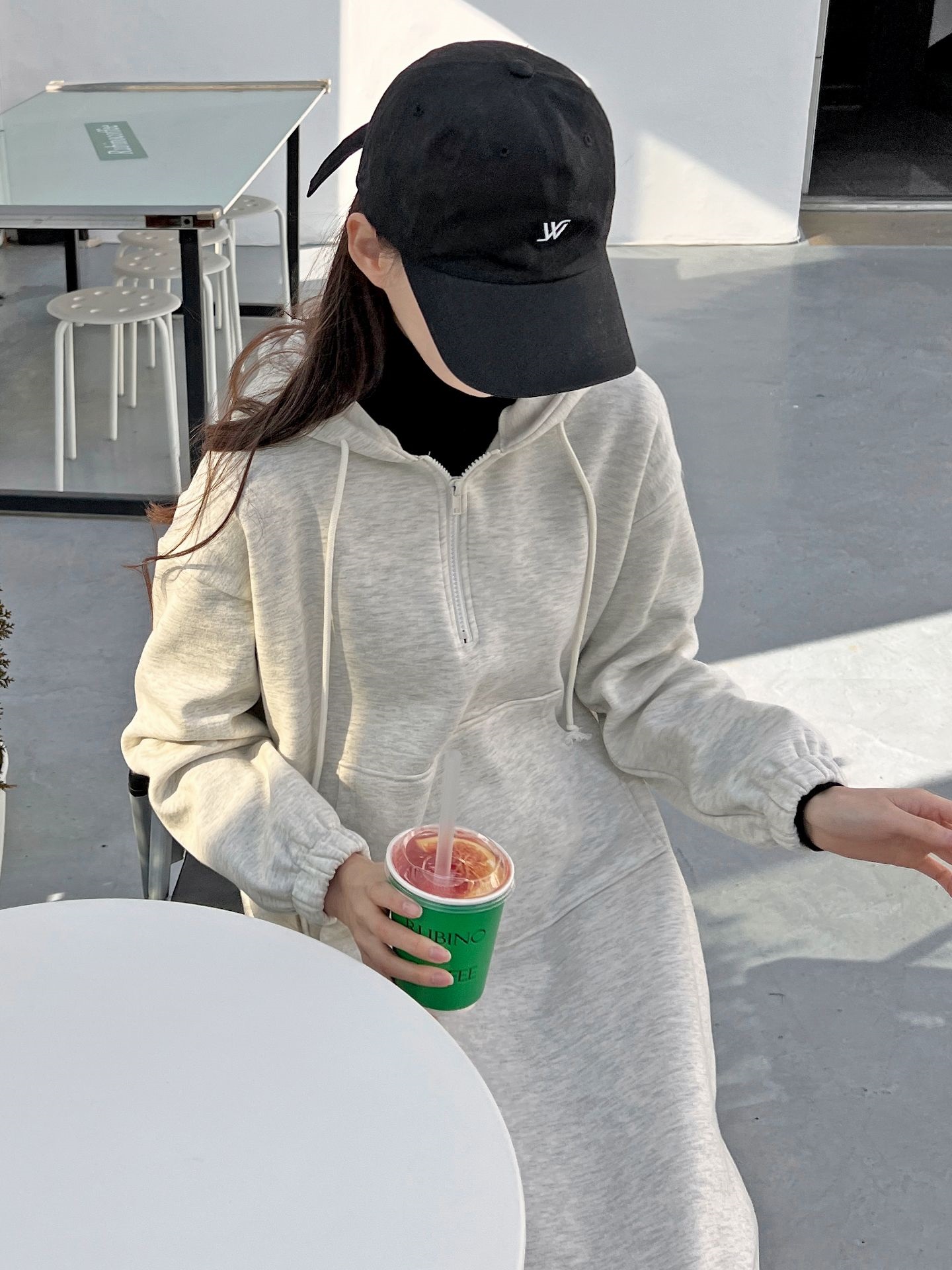 裏起毛マフポケハーフジップパーカーワンピース | 詳細画像15