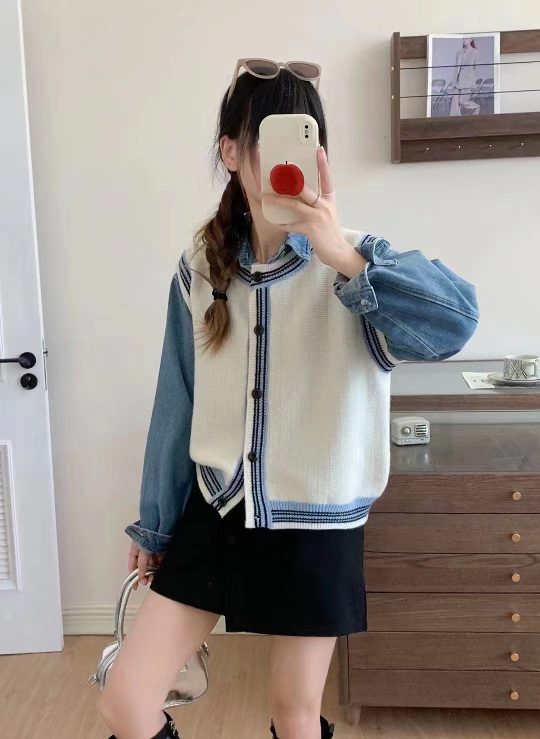 ウール混配色ラウンドボタンニットベスト | 詳細画像3