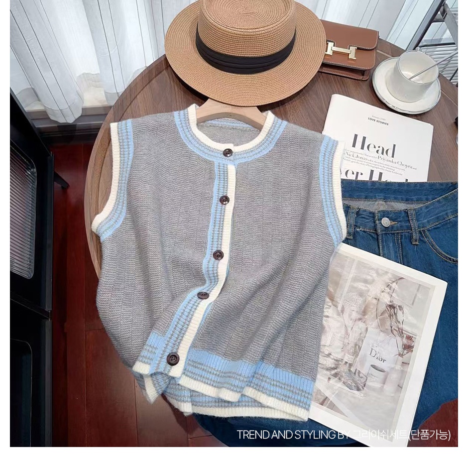 ウール混配色ラウンドボタンニットベスト | 詳細画像7