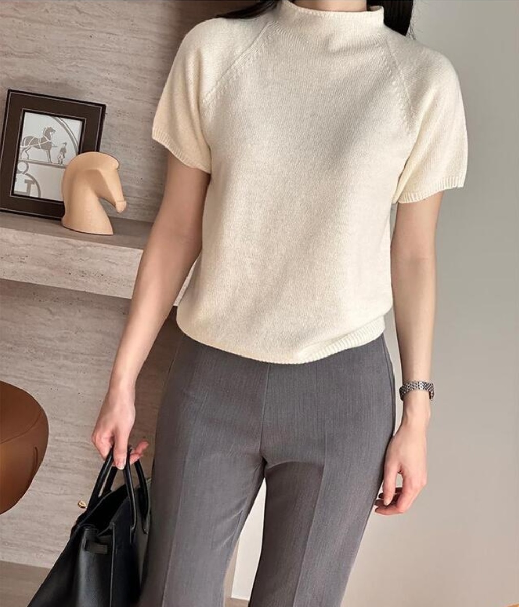 ウール混モックネックラグラン半袖ニット | 詳細画像2