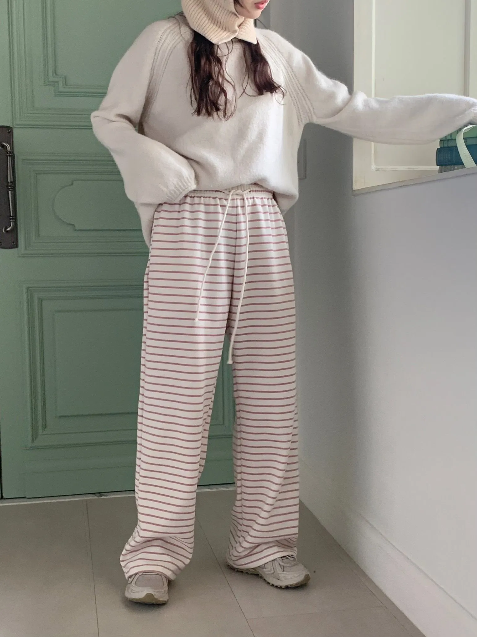 裏起毛イージーボーダーワイドパンツ | 詳細画像1