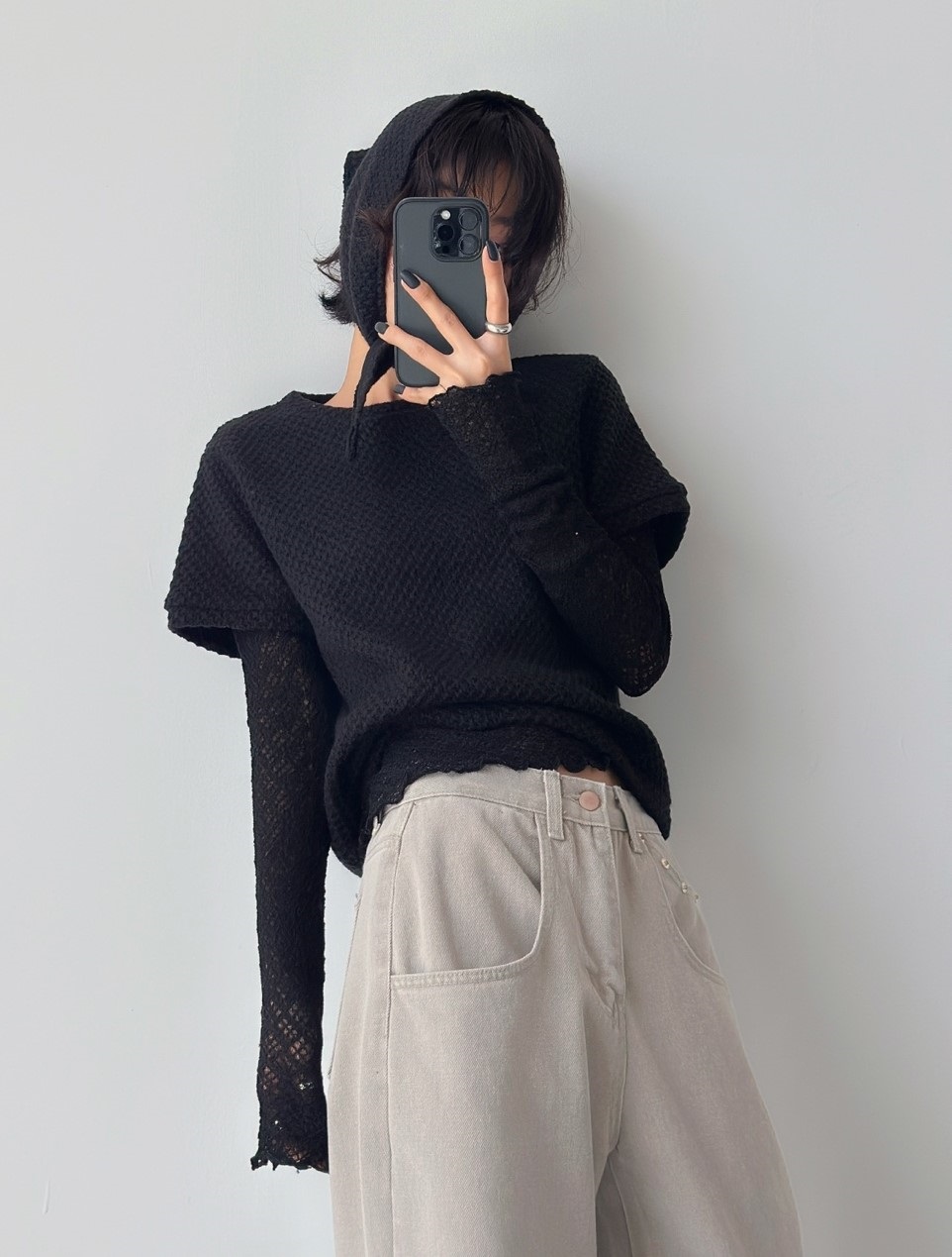 スカーフ付ワッフル半袖Tシャツ | 詳細画像3