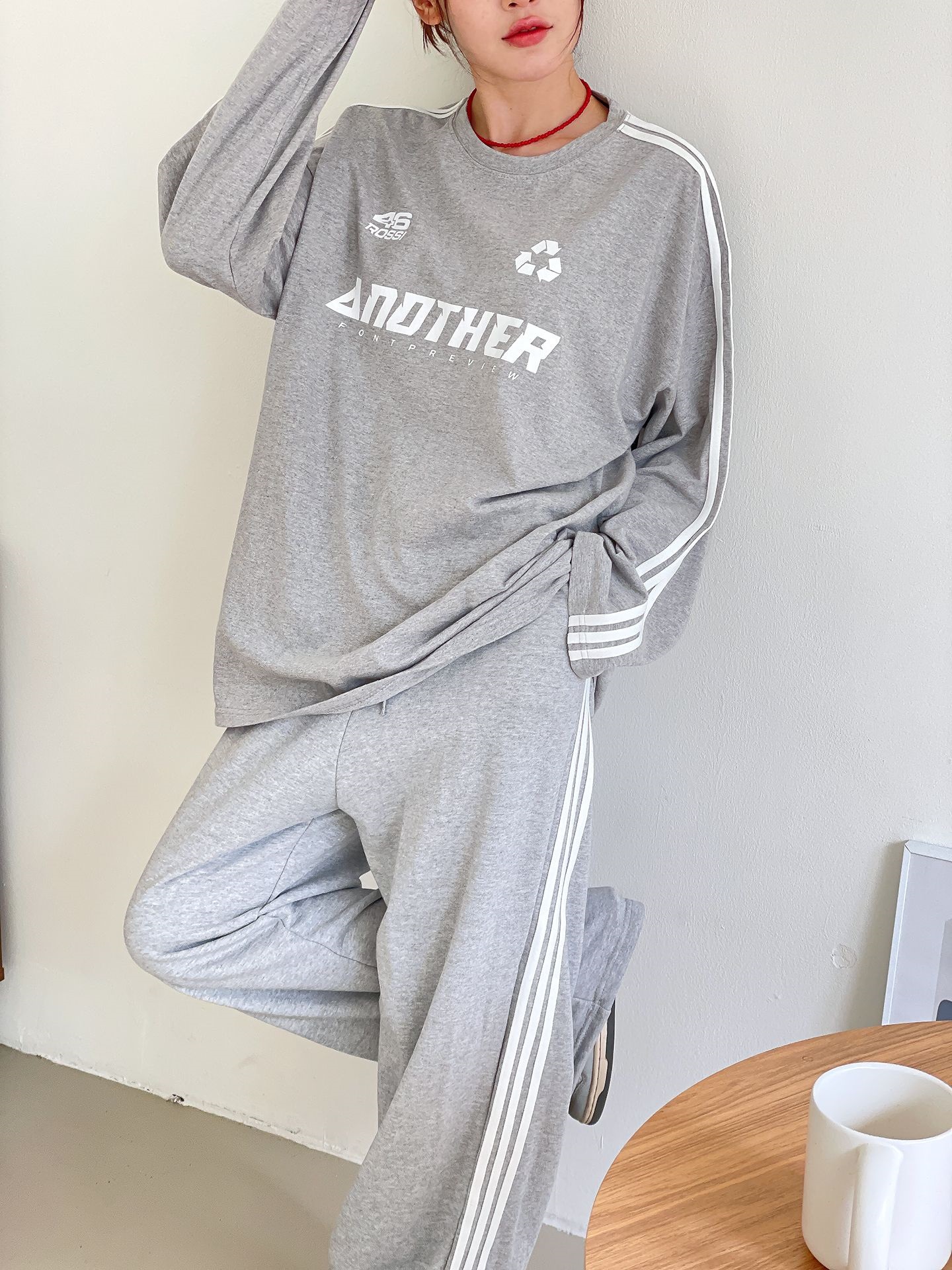 ロゴ配色ルーズTシャツ&2WAYドロストパンツSET | 詳細画像5