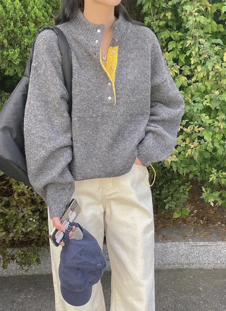 ハーフスナップボタンドローコードニット | naturalmind | 詳細画像1