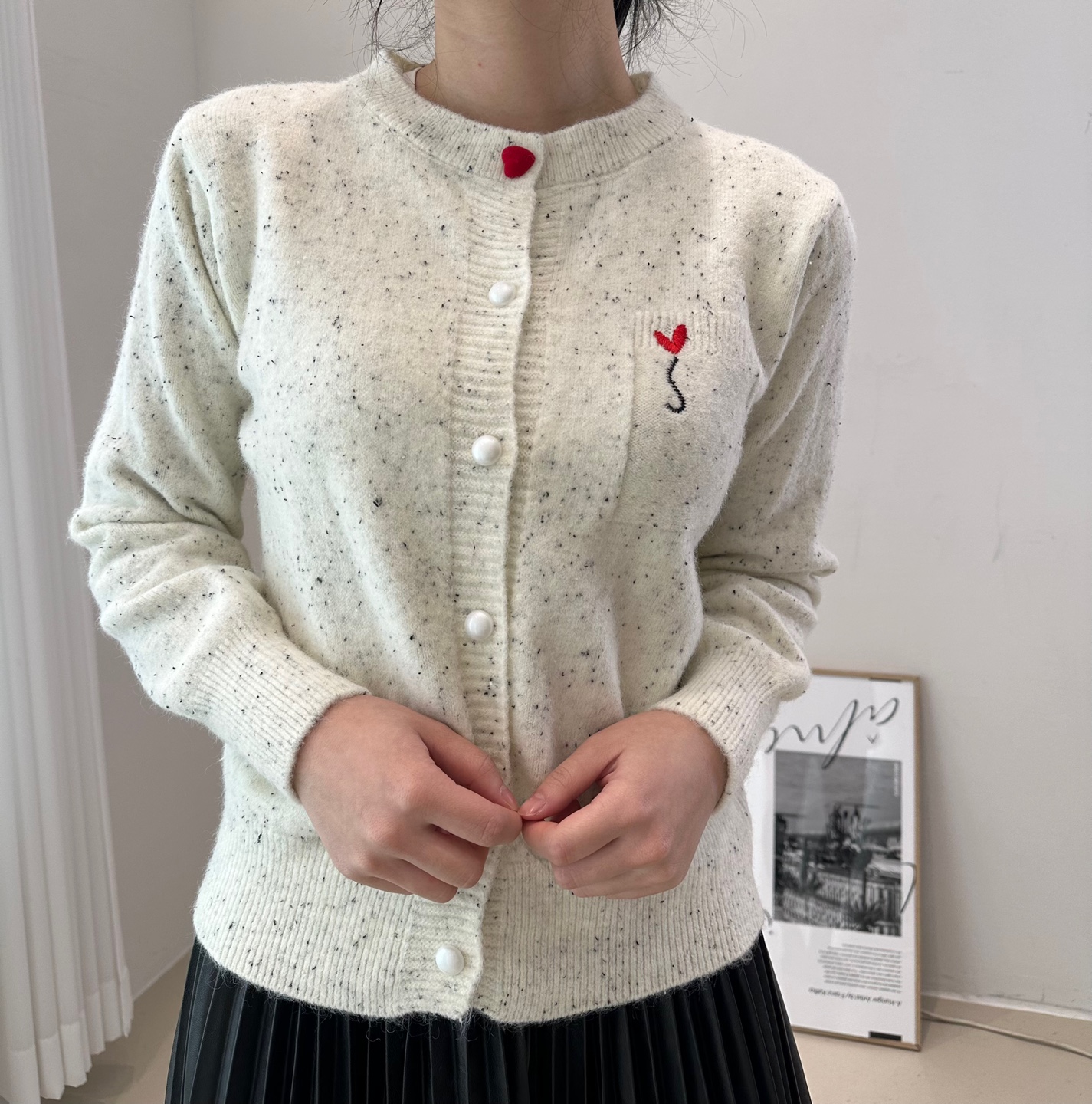 ハート刺繍ポケットカラーミックスカーディガン | レディース