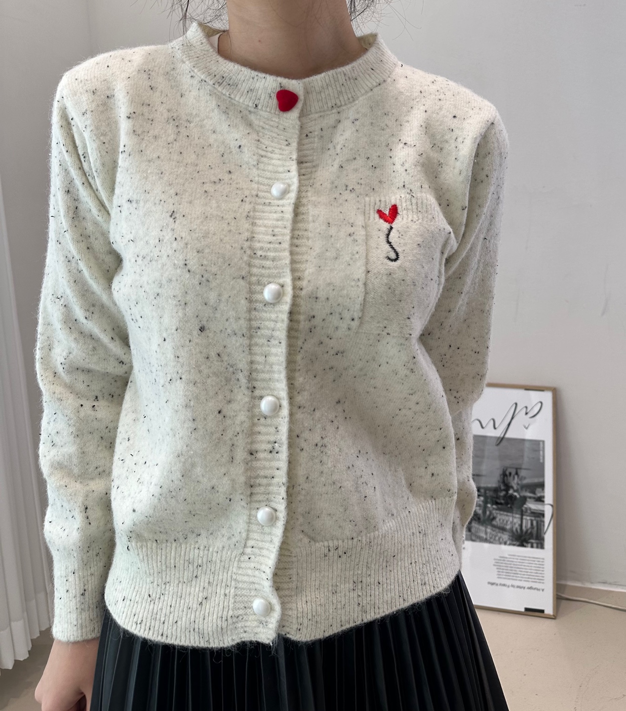 ハート刺繍ポケットカラーミックスカーディガン | 詳細画像3