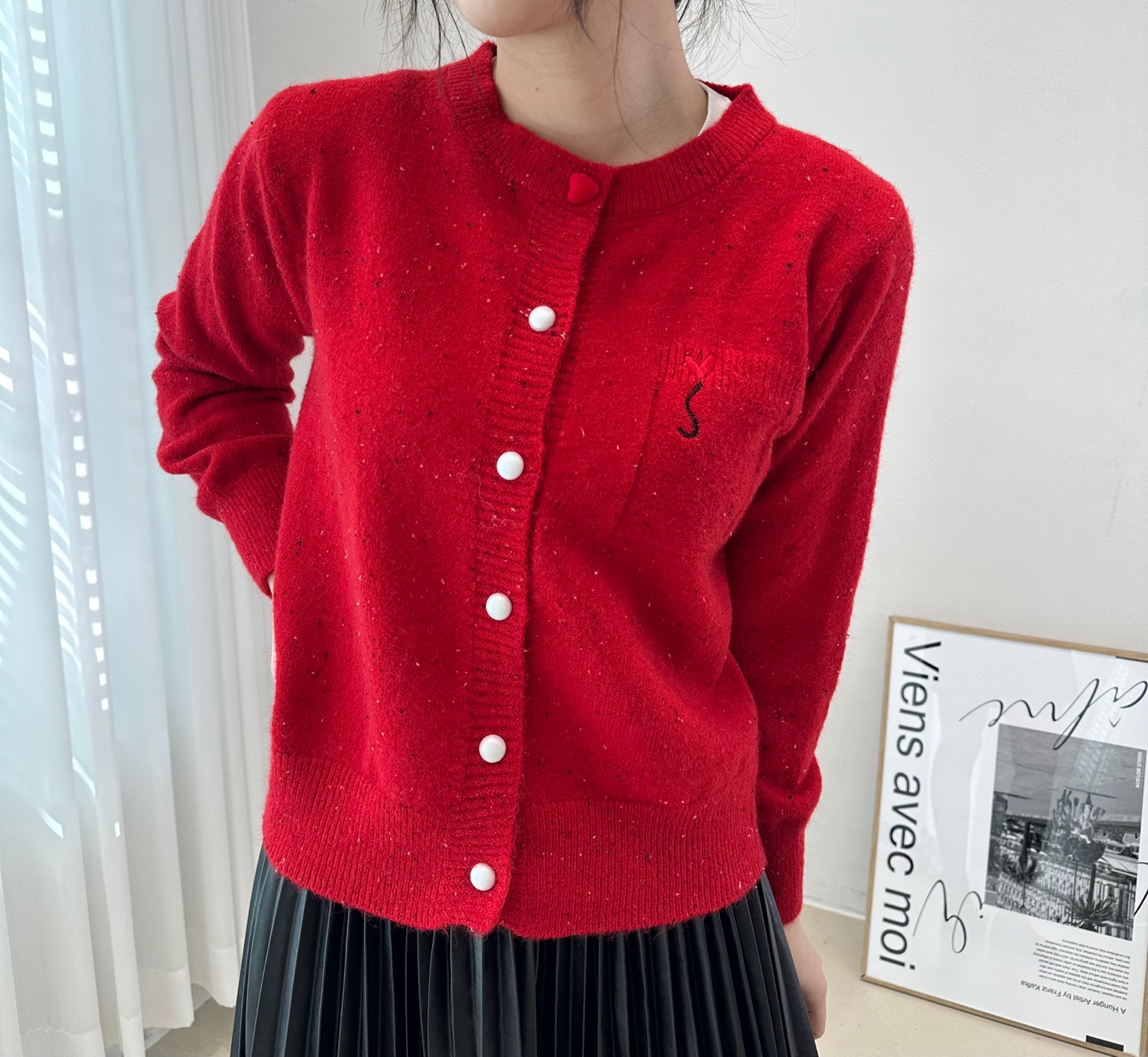 ハート刺繍ポケットカラーミックスカーディガン | 詳細画像4