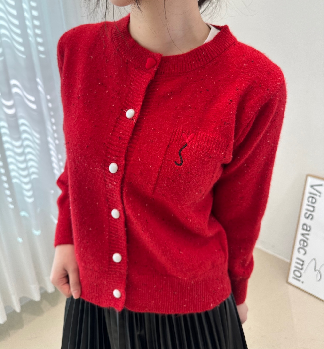 ハート刺繍ポケットカラーミックスカーディガン | 詳細画像5