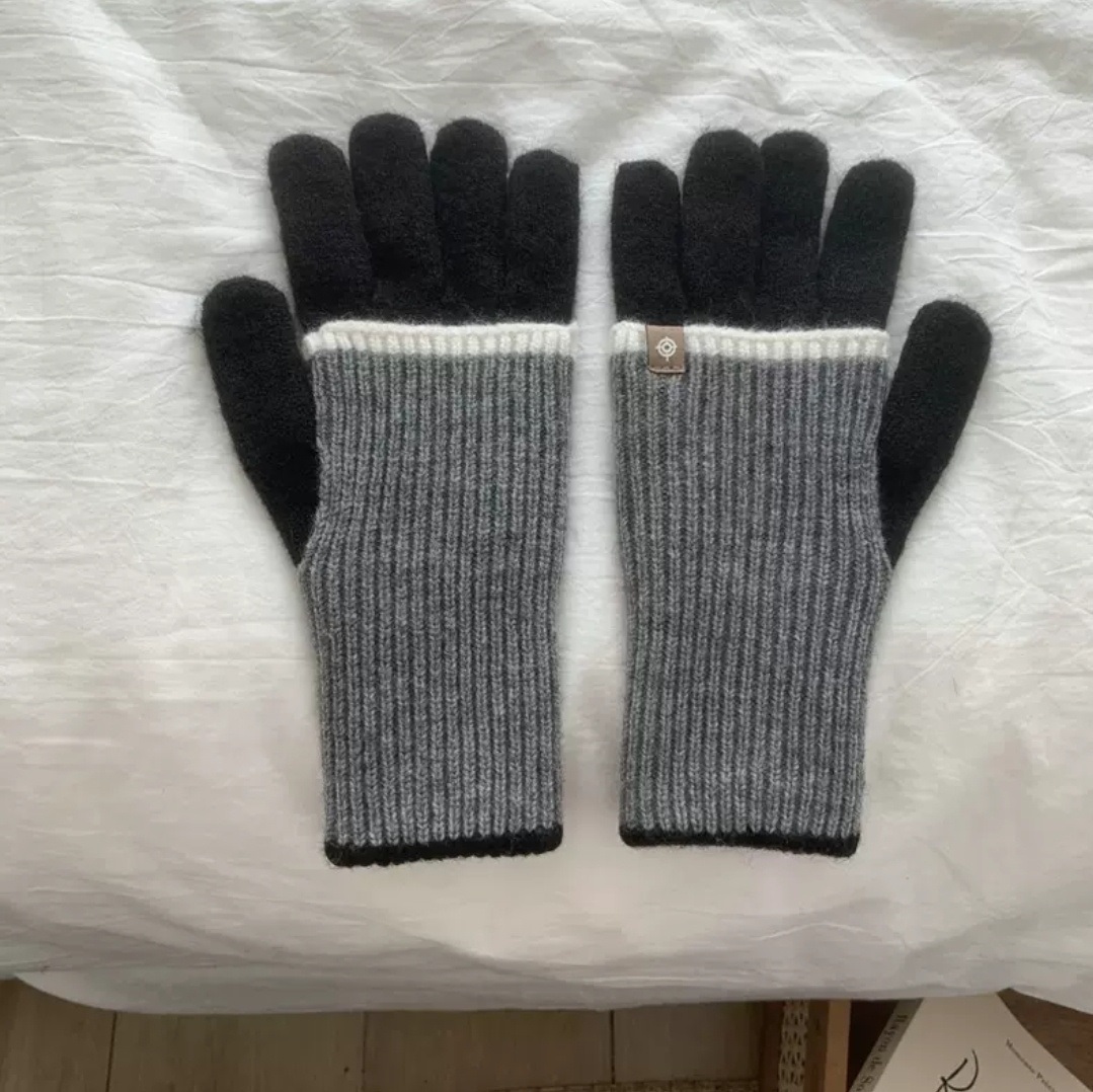 *スマホ対応*モヘア混配色レイヤード風ニット手袋 | 詳細画像3