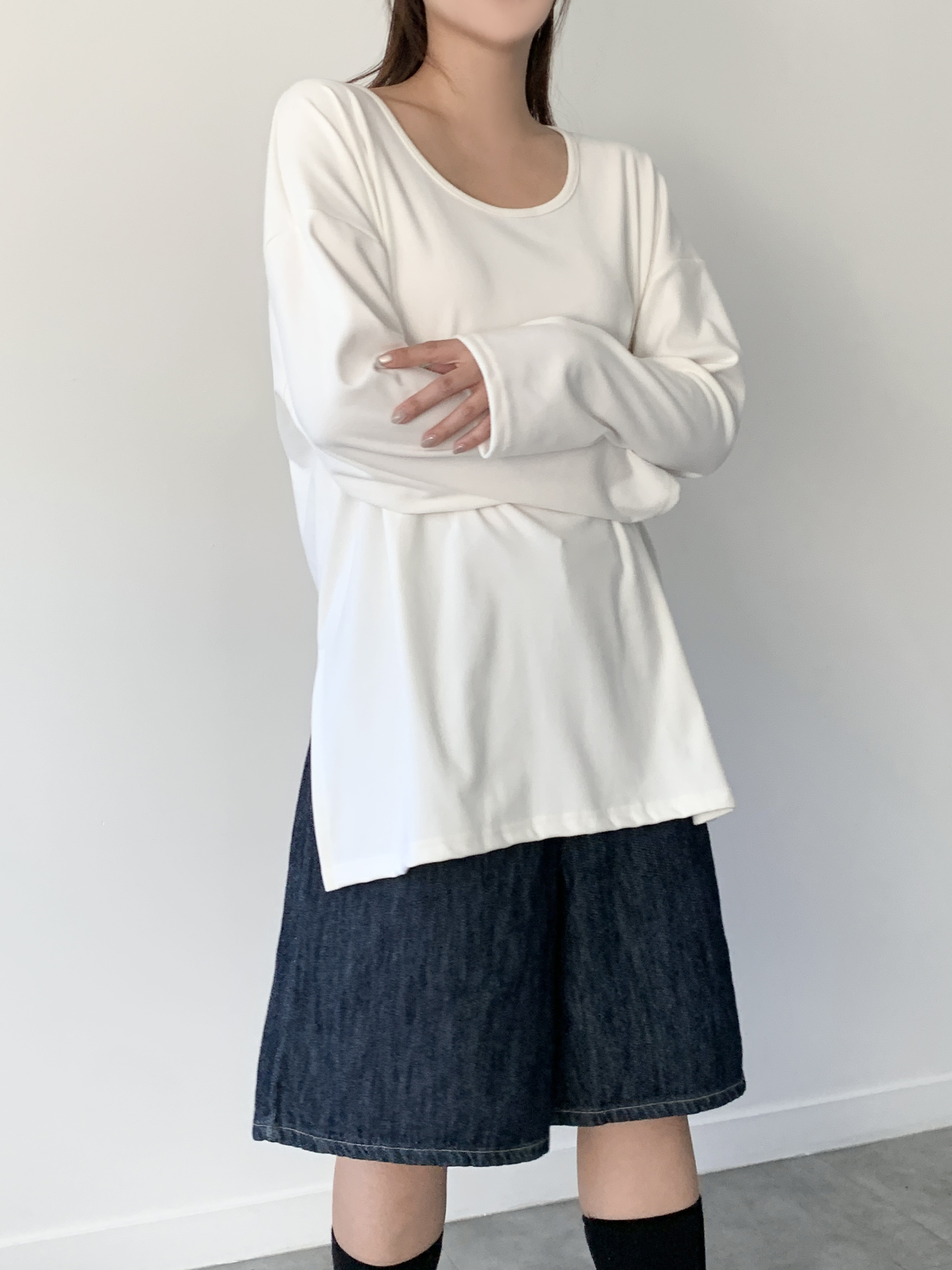 両起毛UネックルーズスリットTシャツ | 詳細画像5