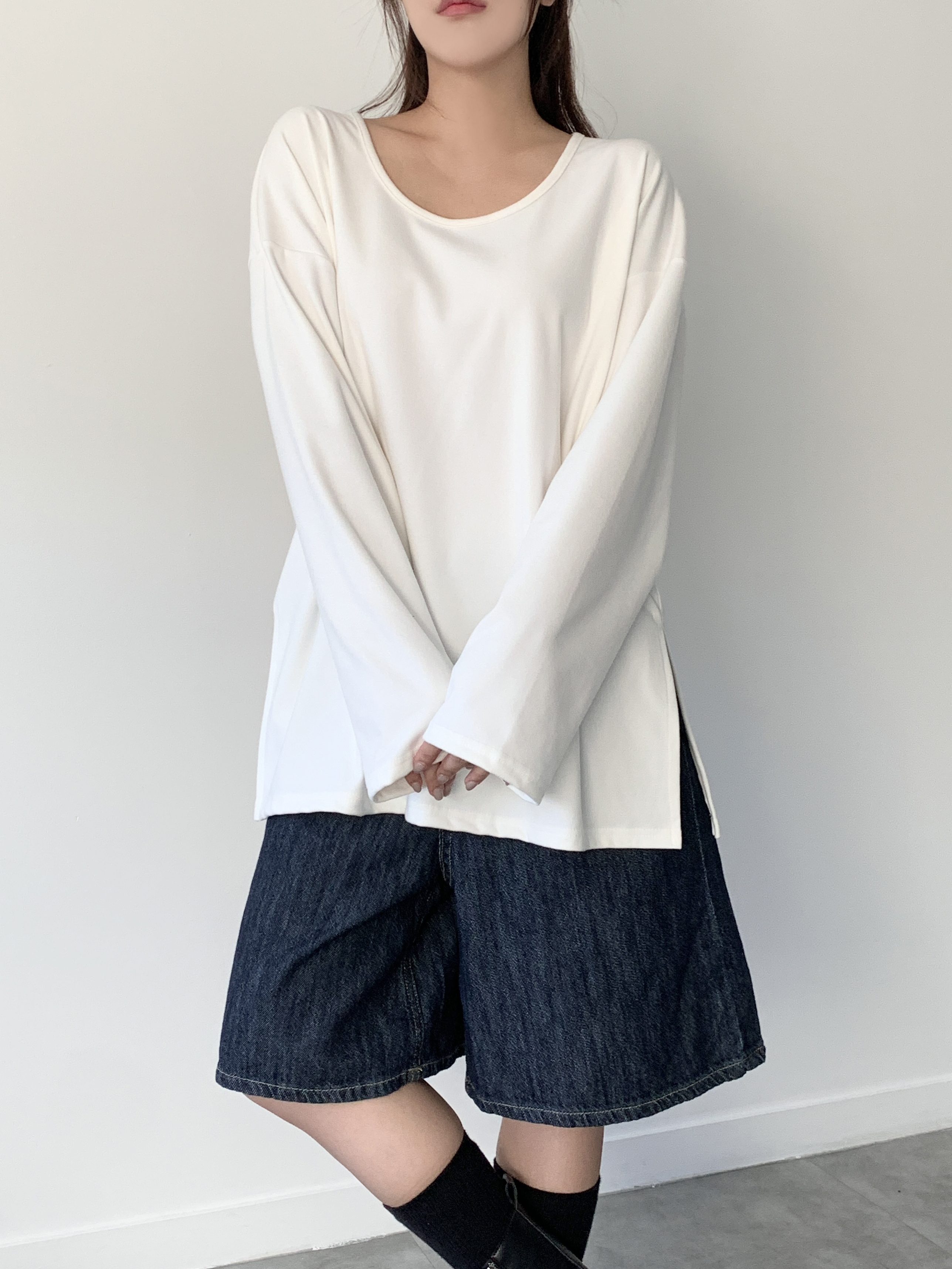 両起毛UネックルーズスリットTシャツ | 詳細画像10