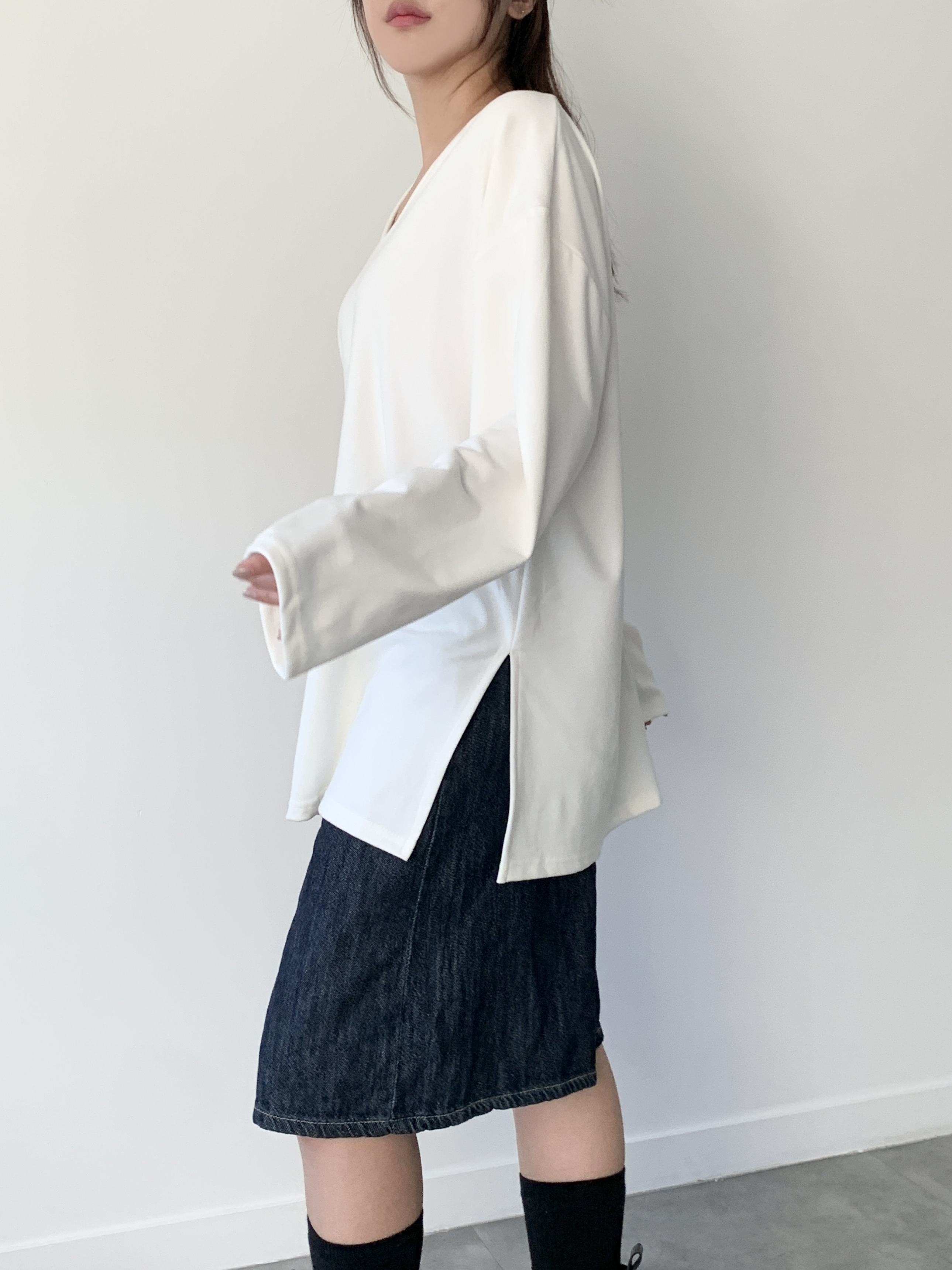 両起毛UネックルーズスリットTシャツ | 詳細画像7