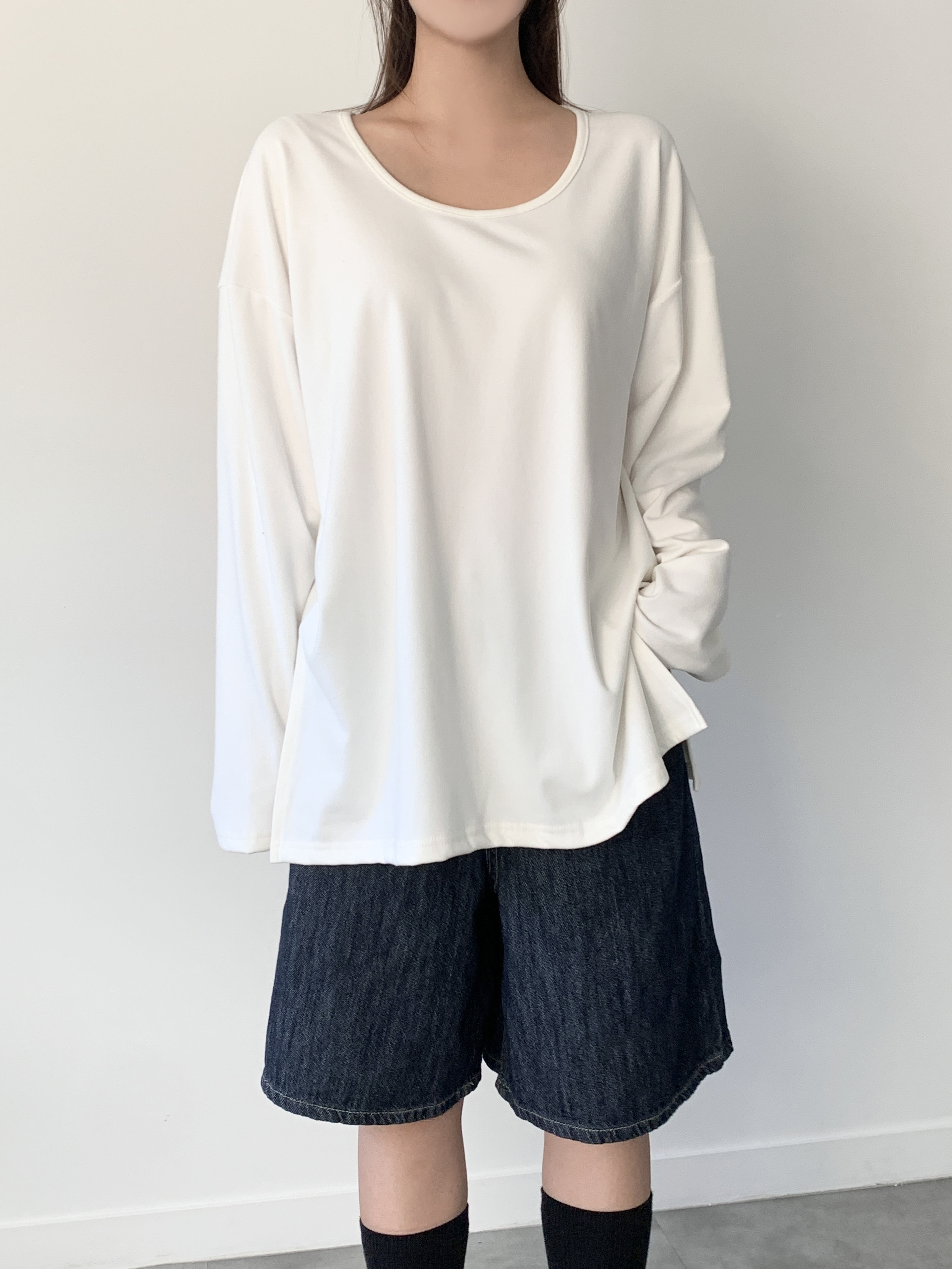 両起毛UネックルーズスリットTシャツ | 詳細画像3