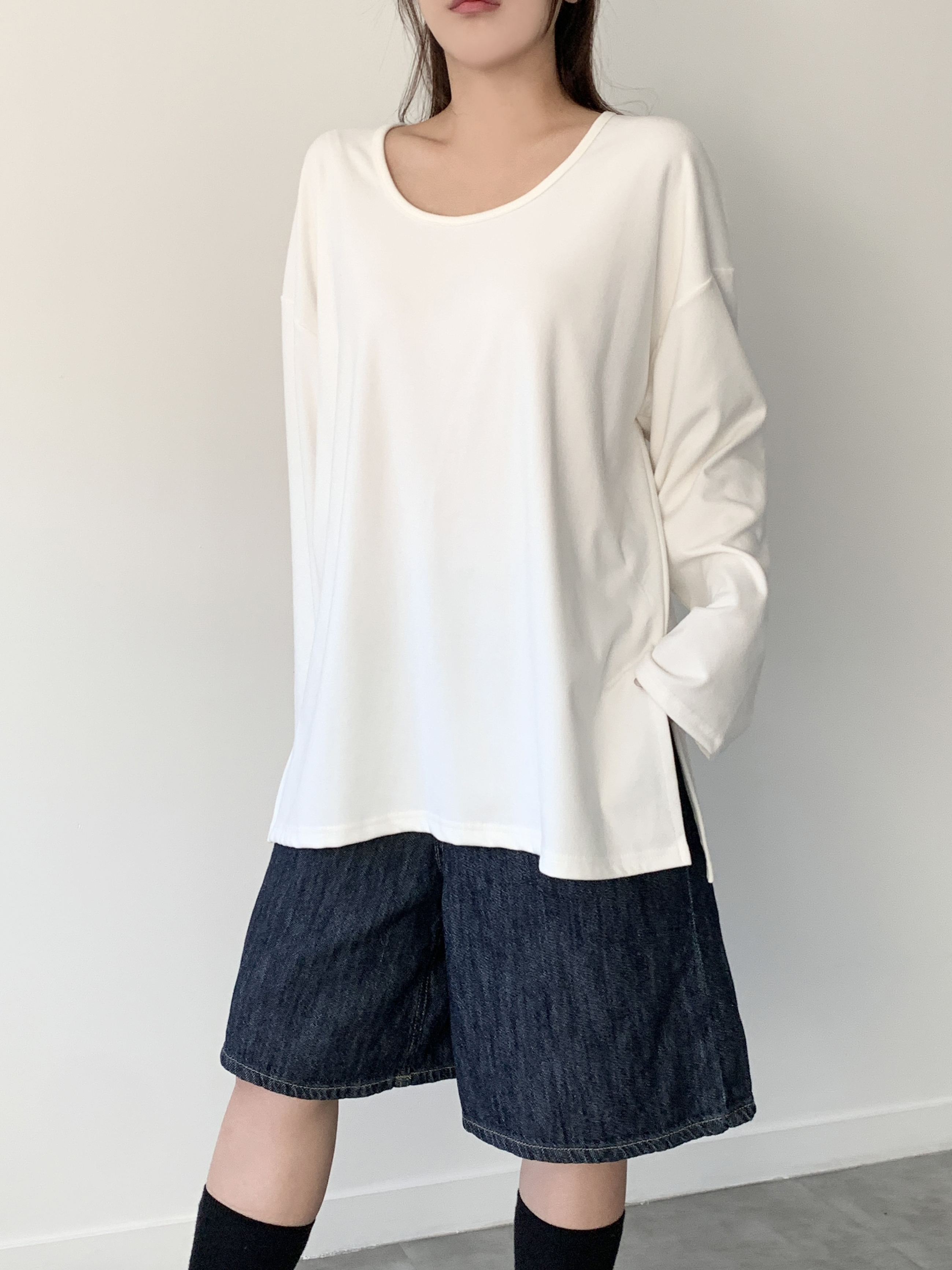 両起毛UネックルーズスリットTシャツ | 詳細画像8