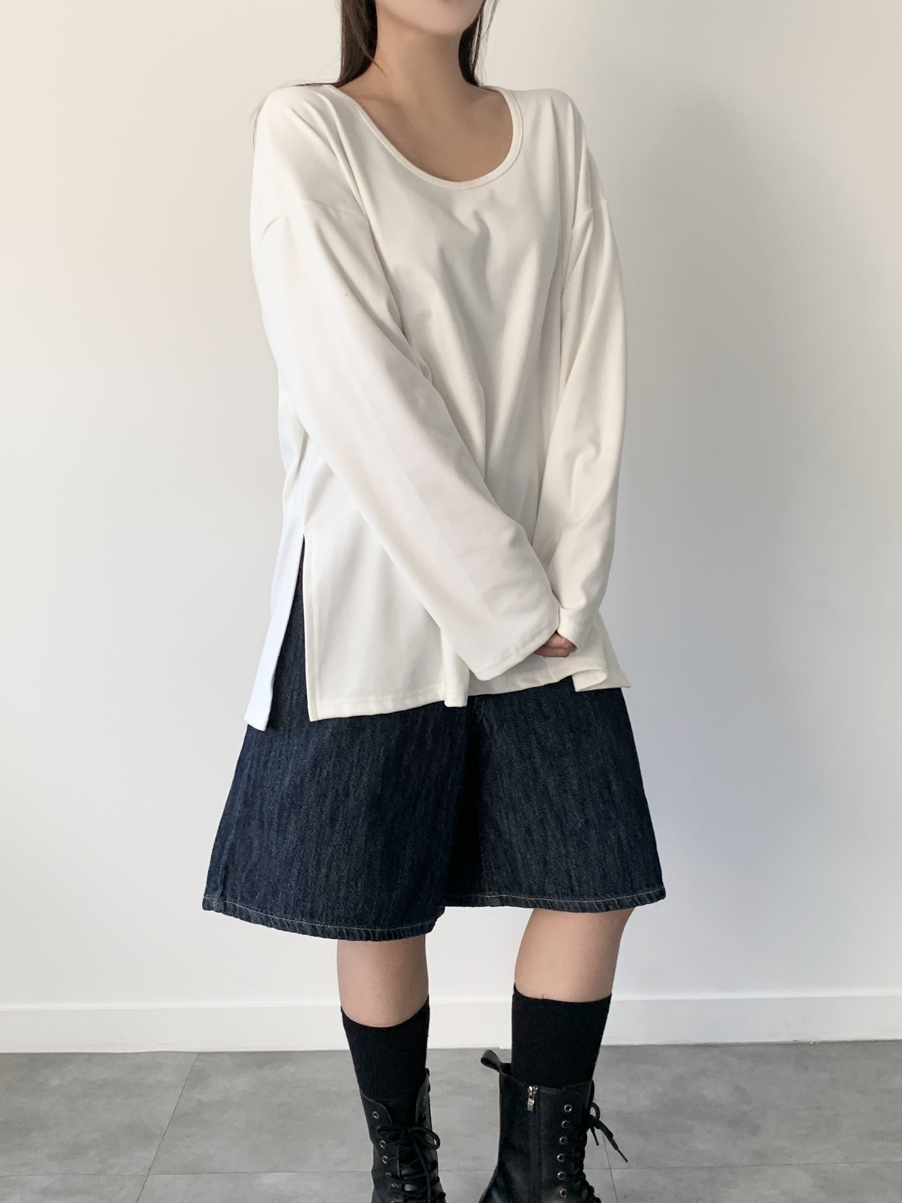 両起毛UネックルーズスリットTシャツ | 詳細画像11