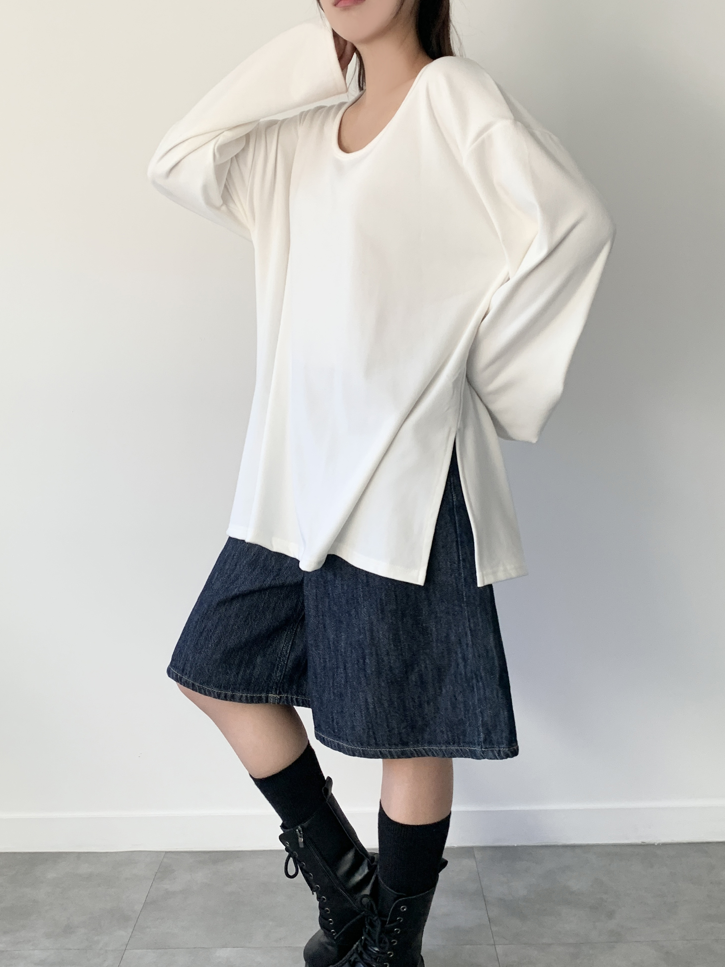 両起毛UネックルーズスリットTシャツ | 詳細画像6