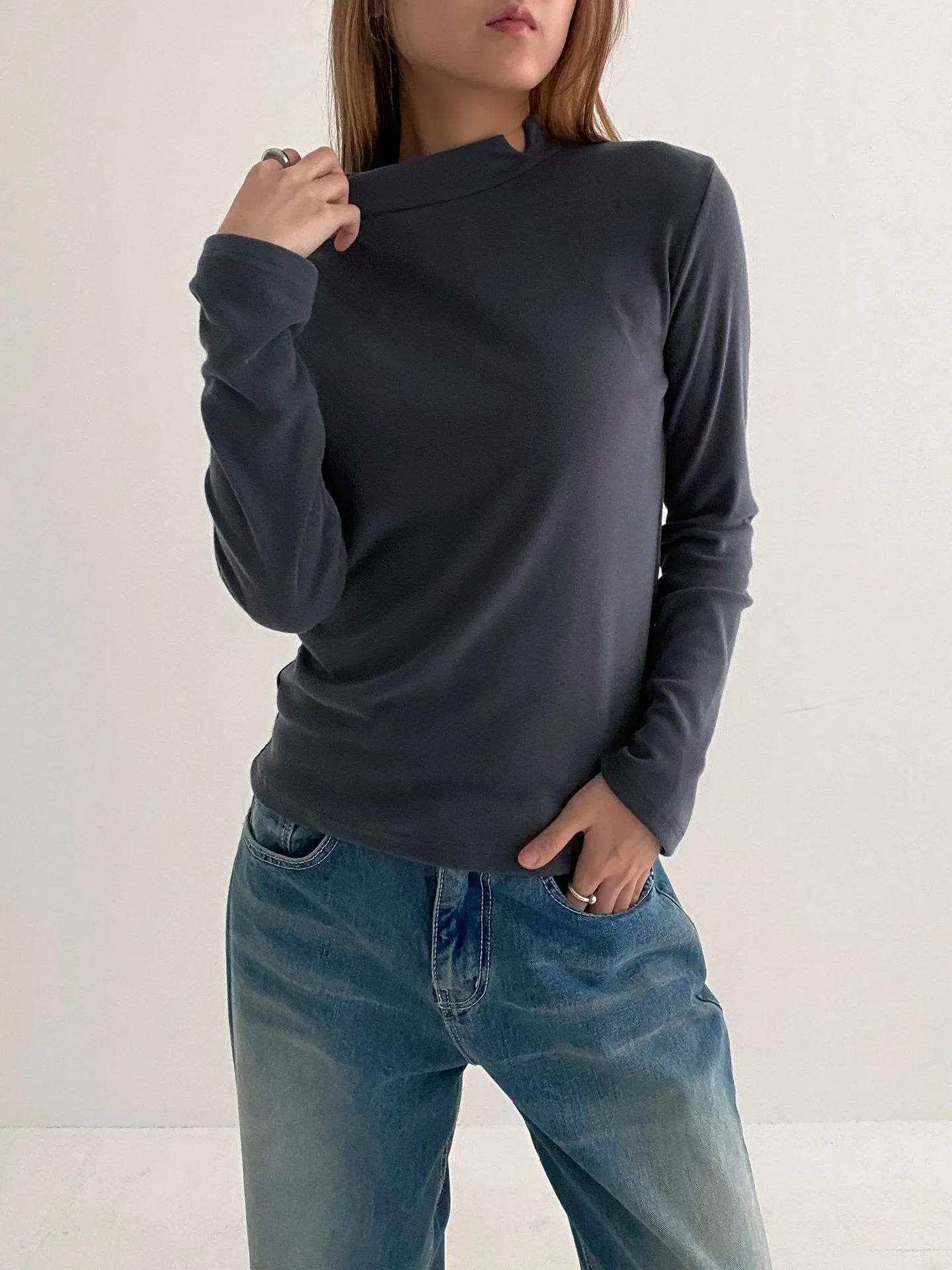 モックネック長袖Tシャツ | 詳細画像1