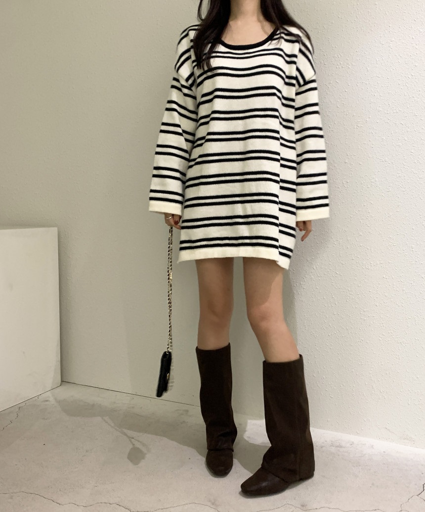 バックリボンボーダーニットワンピース | 詳細画像4