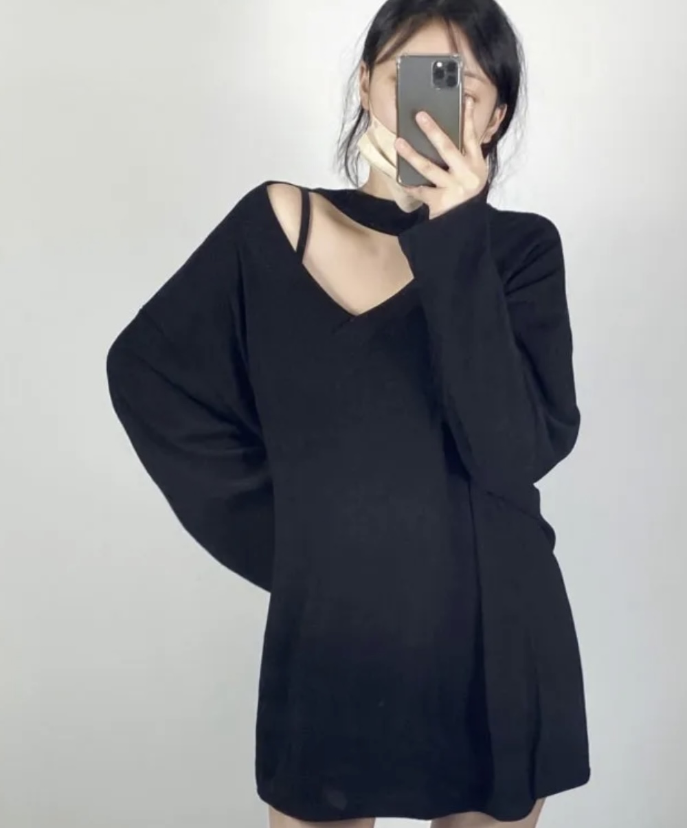 チョーカーアンバランスVネックルーズTシャツ | 詳細画像2