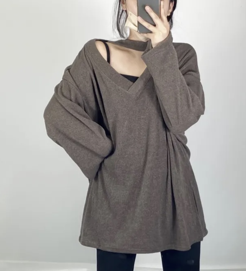 チョーカーアンバランスVネックルーズTシャツ | 詳細画像5