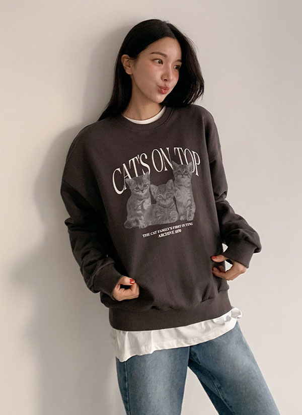スリーキャットプリントスウェット | レディースファッション通販 - DHOLIC