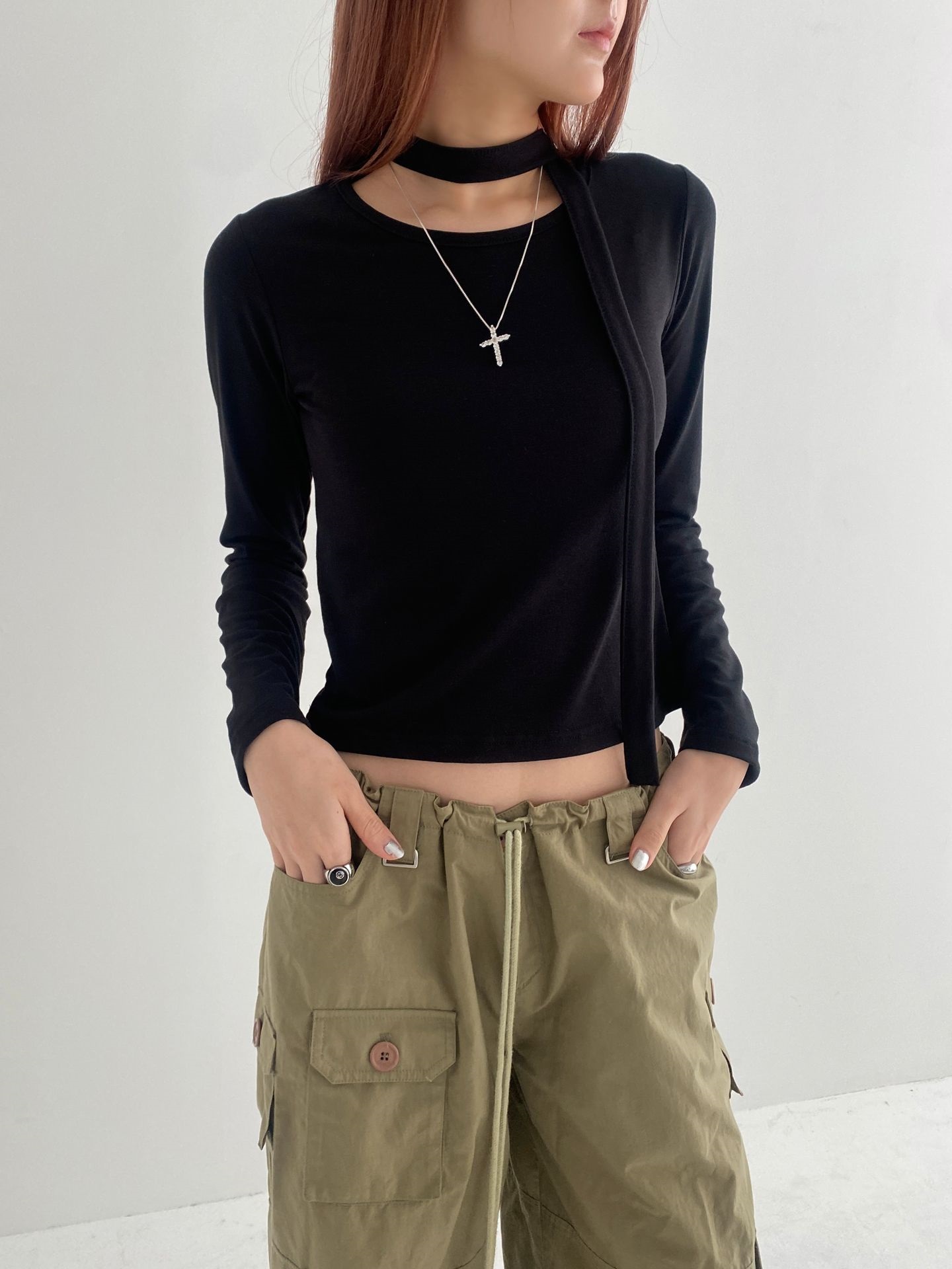 ストラップ付裏起毛クロップドTシャツ | 詳細画像2