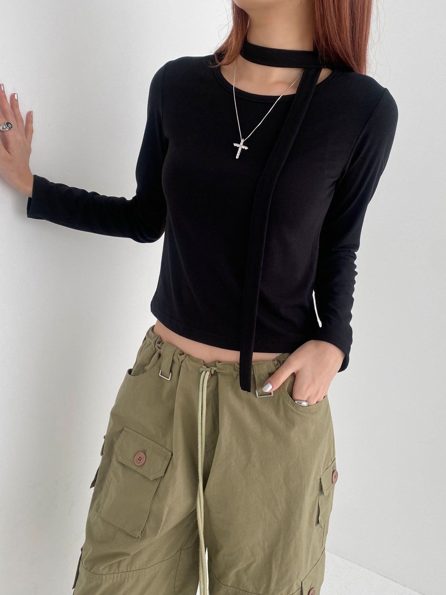 ストラップ付裏起毛クロップドTシャツ | 詳細画像7