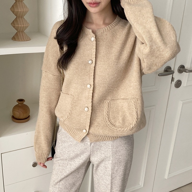 パール調ボタンケーブルポケットカーディガン | 詳細画像3