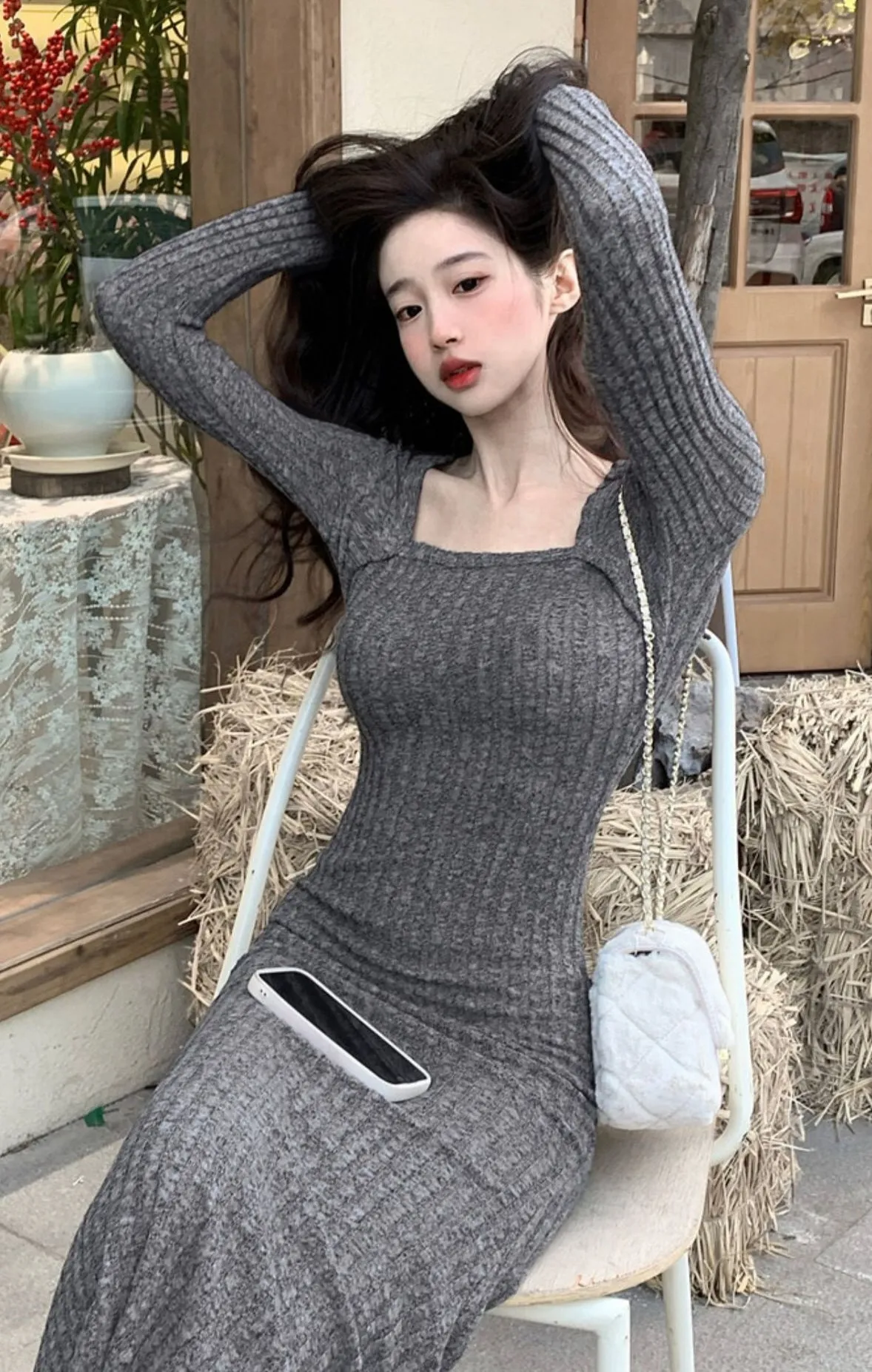 ボレロネックリブAラインワンピース | 詳細画像1