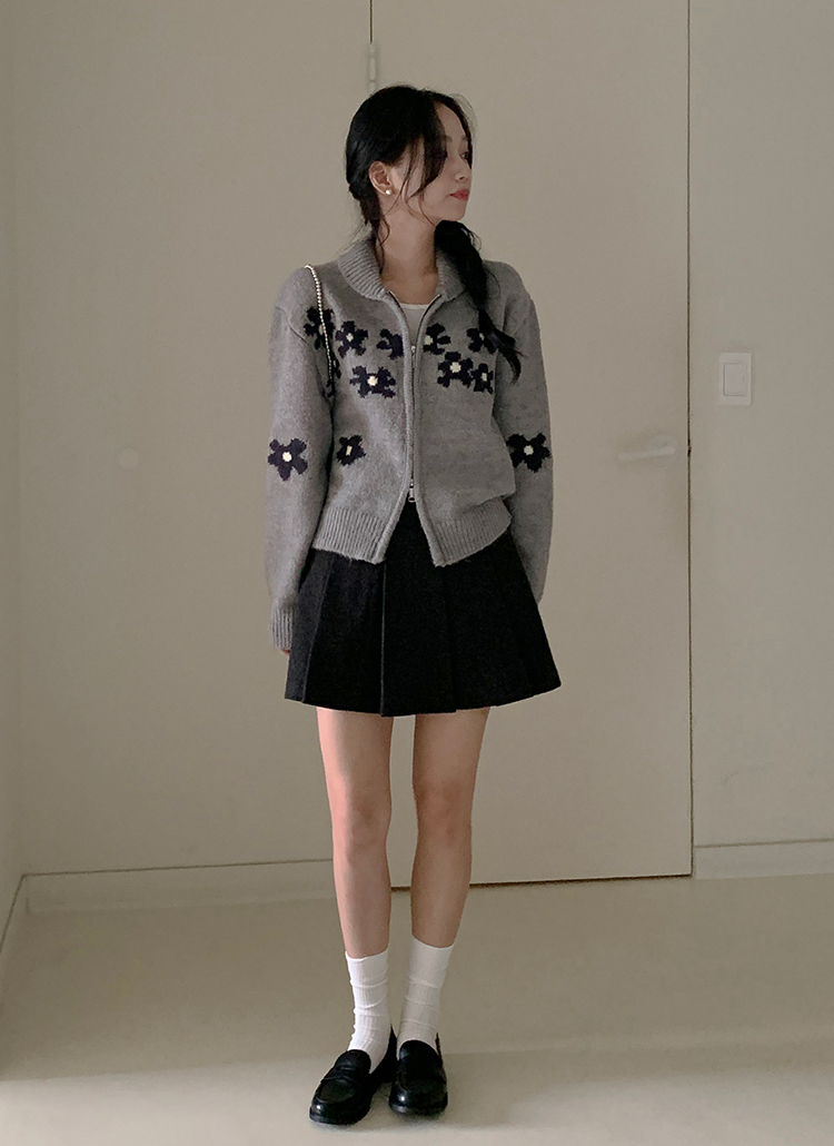 花柄ショールカラーダブルジップカーディガン | レディース