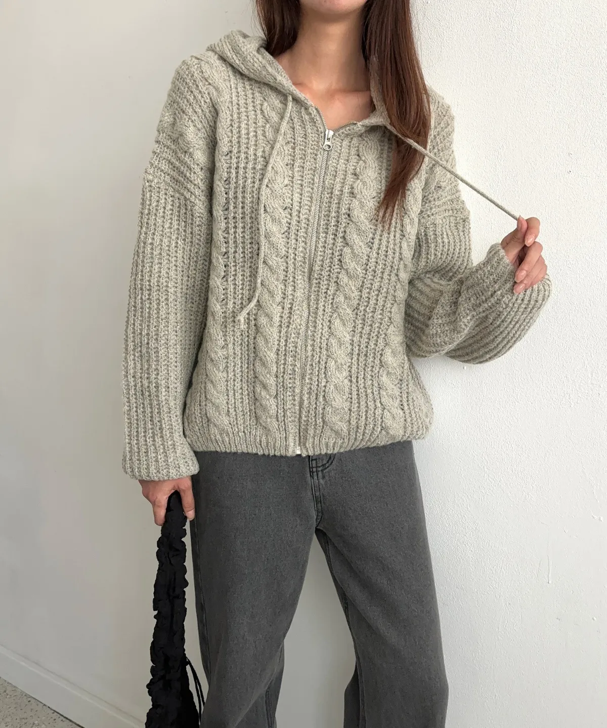 ドロストフードケーブルルーズカーディガン | 詳細画像1