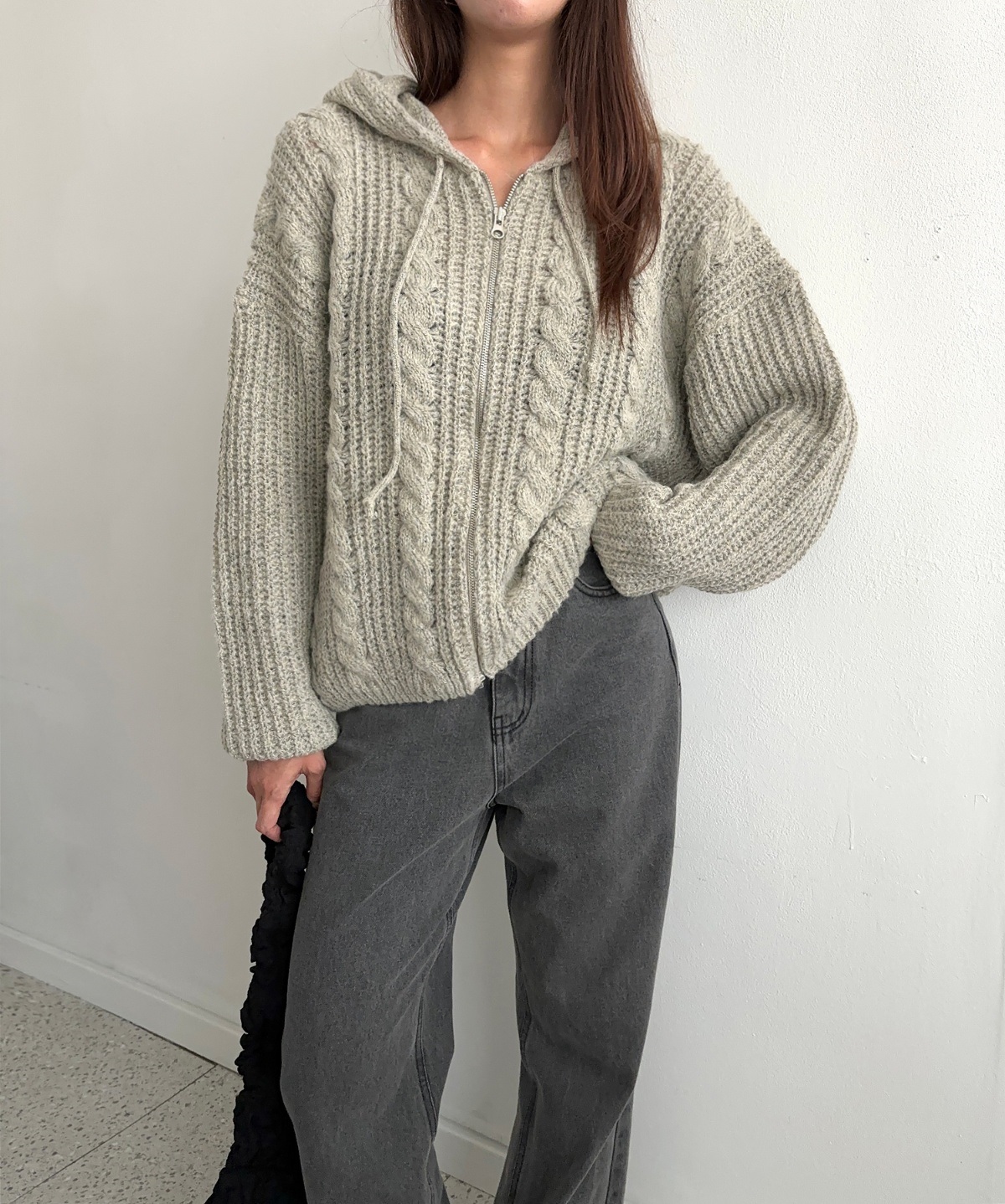 ドロストフードケーブルルーズカーディガン | 詳細画像3