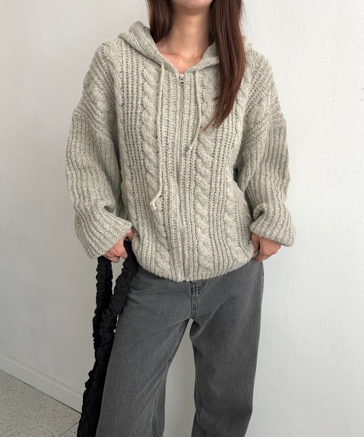 ドロストフードケーブルルーズカーディガン | 詳細画像4