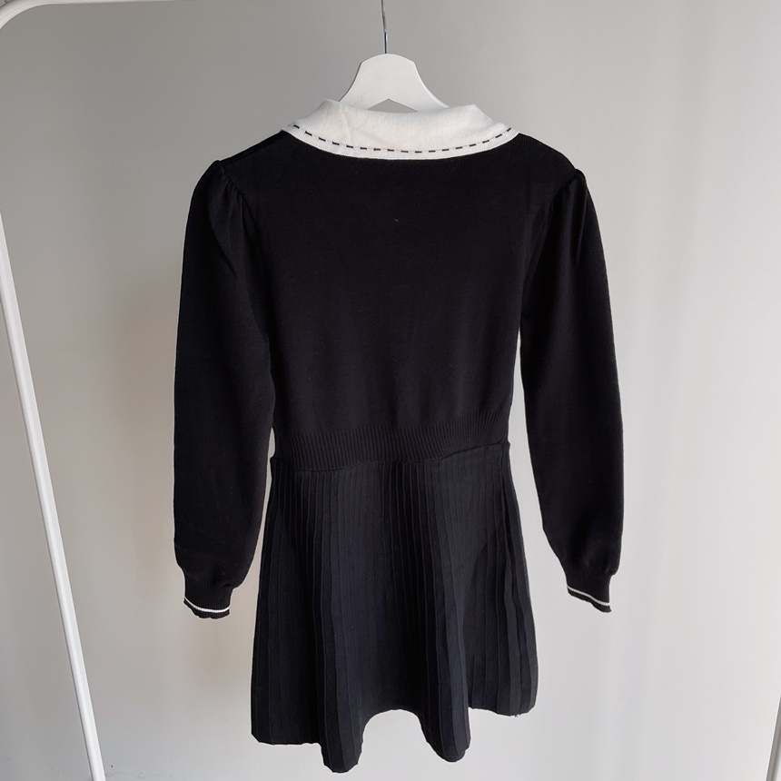 配色ステッチカラー刺繍プリーツニットワンピース | mirangmirang | 詳細画像15