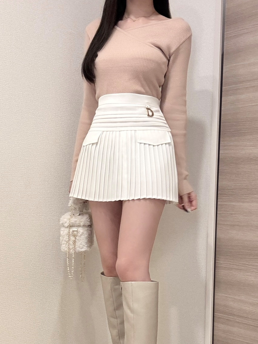 パンツ裏地ゴールドチャームプリーツミニスカート | 詳細画像7