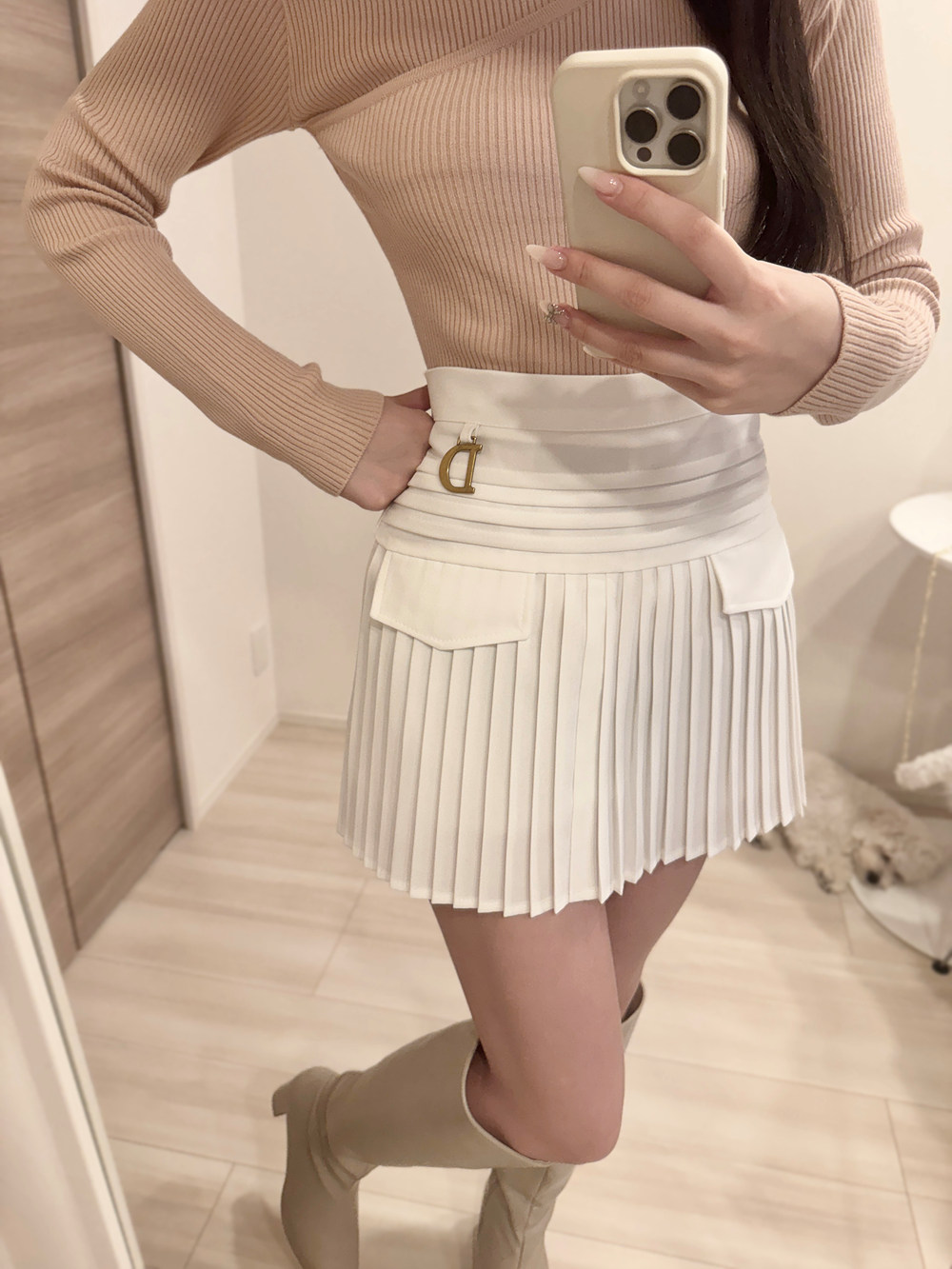 パンツ裏地ゴールドチャームプリーツミニスカート | 詳細画像8