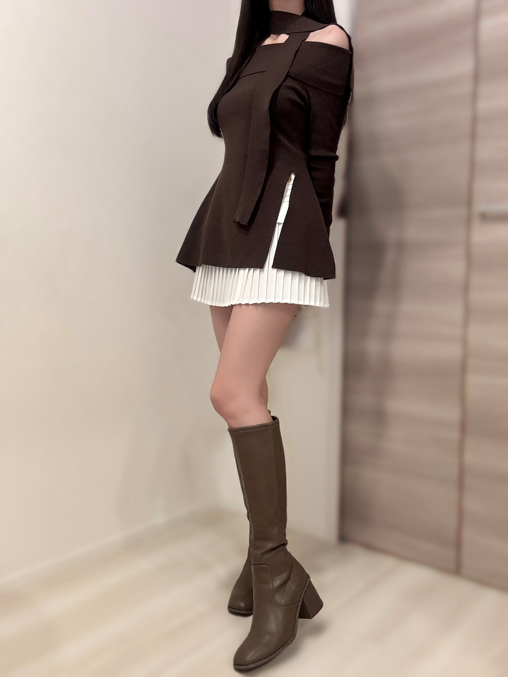 再入荷*ストラップ付オフショルチュニックニット | レディース