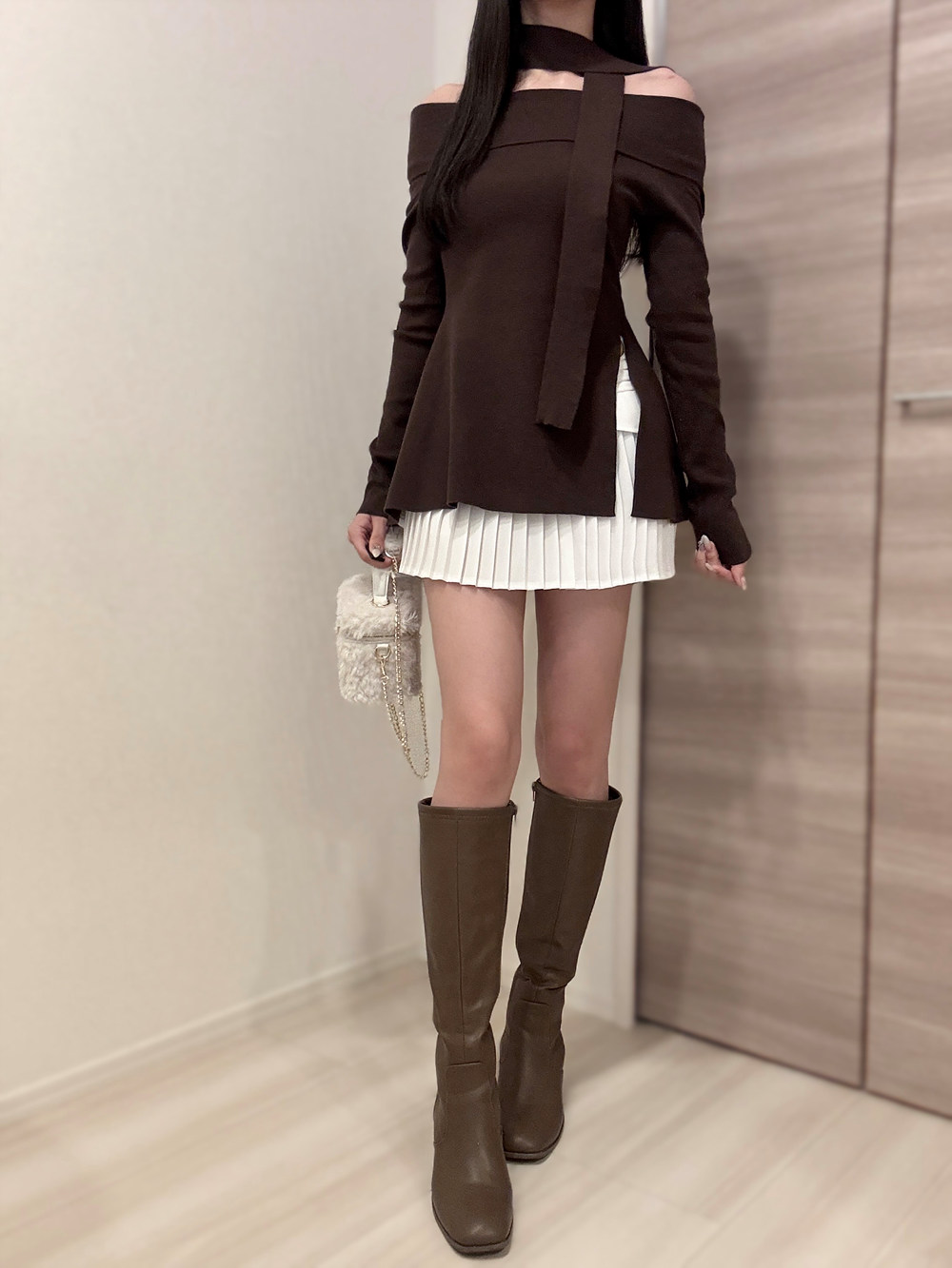 再入荷*ストラップ付オフショルチュニックニット | レディース